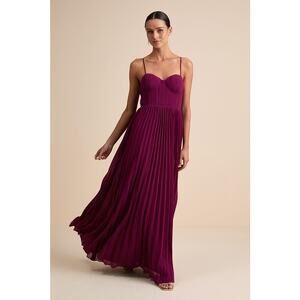 NWT Lulus Admirable Elegance Plum Pleated Bustier Maxi Dress Gala Banquet Size S